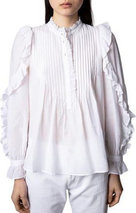 Zadig&Voltaire Timmy Tomboy Ruffle Cotton Blend Blouse in Judo at Nordstrom Rack, Size Medium