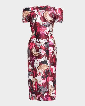 Mary Katrantzou Surene Floral-Print Midi Sheath Dress