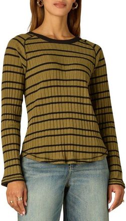 Wit & Wisdom Stripe Rib Top in Golden Olive/black at Nordstrom, Size X-Small