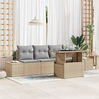 vidaXL Conjunto De Sof&aacute; De Jard&iacute;n Con Coj&iacute;n 5 Pcs Beige Y Gris Claro Vidaxl