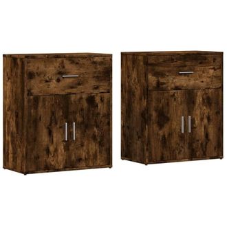 Berkfield Home Sideboards 2 pcs Smoked Oak 60x31x70 cm Engineered Wood in Brown | Size: 60 x 31 x 70 cm