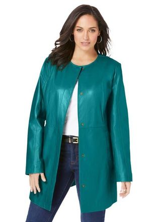 Jessica London Three-Quarter Leather Jacket in Tropical Teal at Nordstrom, Size 32