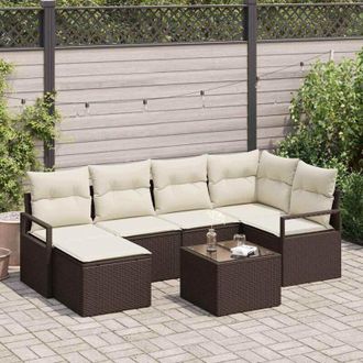 vidaXL Vidaxl - Conjunto De Sof&aacute; De Jard&iacute;n Con Coj&iacute;n 7 Pcs Marr&oacute;n, Crema