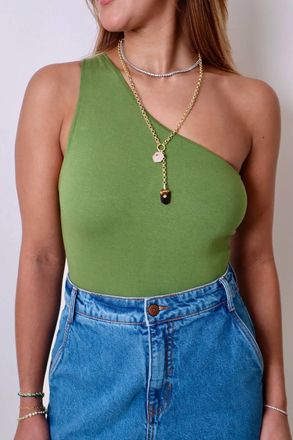 Dress To One Shoulder Crepe Bodysuit In Matcha Green