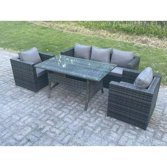 Fimous Fimous 5 Seater PE Wicker Rattan Garden Furniture Set Patio Chair and Rectangular Dining Table Set Dark Grey Mixed