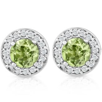 Pompeii3 5/8ct Halo Diamond Peridot Studs 14K White Gold