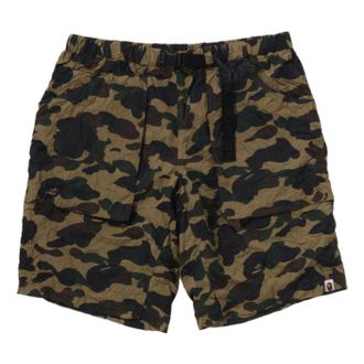 A Bathing Ape Crinkle Effect 1Stcamo Regular Fit Climbing Shorts Green 1L30-153-013-GRN