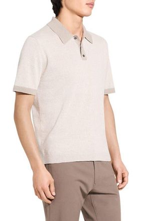 Theory Linen & Silk Polo in Silver Cloud at Nordstrom, Size Xx-Large