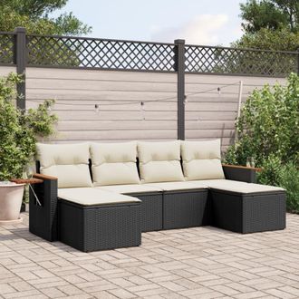 vidaXL Set De Sof&aacute;s De Jard&iacute;n 6 Piezas Y Cojines Rat&aacute;n Sint&eacute;tico Negro Vidaxl