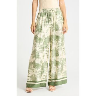 Joie Safari Print Wide Leg Pull-On Pants in Green/Ivory Ground at Nordstrom Rack, Size X-Small