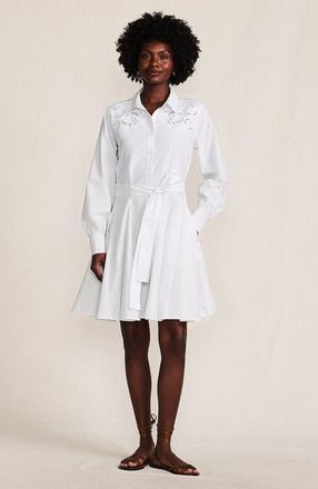 Lands End Poplin Button Front Dress with Godets in White at Nordstrom, Size X-Small