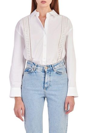 English Factory Eyelet Detail Cotton Button-Up Shirt in White at Nordstrom, Size X-Small