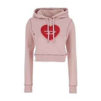 Diesel Cropped Hoodie met Strass Hart - Dames - Hoodies - Roze - M - Katoen - Hoodies & sweatvesten