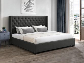 Vente-Unique Letto 200 x 200 cm con testata trapuntata in Tessuto Grigio - MASSIMO