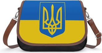 Generic Ukraine Flag National Emblem Leather Crossbody Bags for Women Messenger Handbag Purse Shoulder Bag