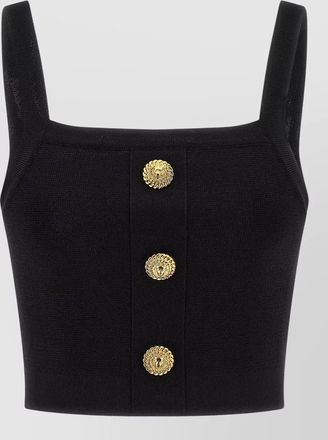 Balmain cropped sleeveless top gold button detail