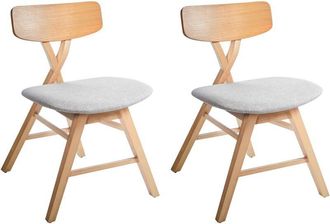 Beliani Beliani - Conjunto De 2 Sillas De Comedor Asiento Tapizado En Poli&eacute;ster Acolchado Respaldo Y Estructura De Madera De Caucho Comedor Marr&oacute;n Claro Y Gri