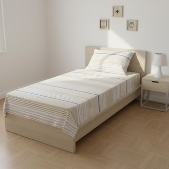 KASANOVA Completo letto singolo righe beige grigie