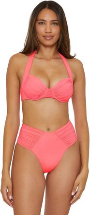 BECCA by Rebecca Virtue Color Code Bikini Bottom Womens Coral Reef Ruched High Waist BUU270
