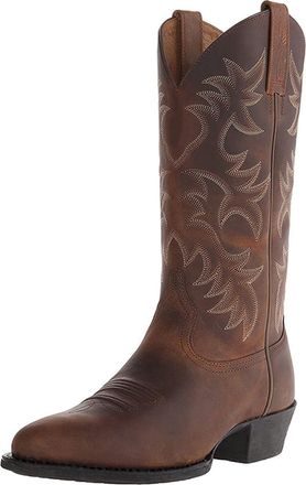 Generic Mens Cowboy Boots Western Leather Embroidered Boots for Men, Square Toe Mid Calf Pull on Boots, Classic Country Boots with Stacked Heel, Durable Stitc