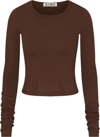 &Eacute;terne Fitted T-shirt met ronde hals en korte mouwen - Dames - Longsleeves - Bruin - S - Katoen - Tops
