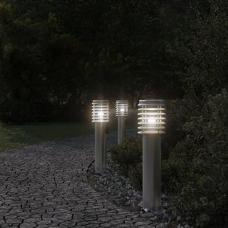 Berkfield Home Outdoor Floor Lamps with Outlet 3pcs Silver 60 cm Stainless Steel