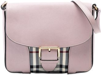 Burberry Pre-owned Womens Small Haymarket Check Trimmed Leather Dickens Crossbody - Lilac - One Size