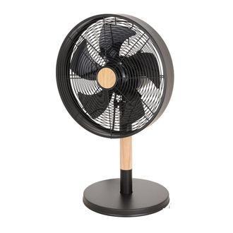 Fabrilamp Ventilador Sobremesa Falcon Negro/haya 3vel.45w 5 Asp. Oscilante Y Rotatorio 59x35x28cm