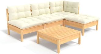 vidaXL Muebles De Jard&iacute;n 5 Piezas Cojines Madera De Pino Crema Vidaxl