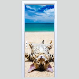 OEM Adhesivo De Tela Para Puerta Con Dise&ntilde;o De Gatito En La Playa 181pd