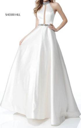 Sherri Hill Womens Beaded Halter Ball Gown In Ivory