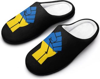 Generic Support Ukraine Funny Mens Cotton Slippers Soft Non-Slip Rubber Sole House Slipper Indoor Outdoor