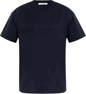 Givenchy Tops, Heren, Blauw, M, Katoen, Paris Jacquard T-shirt met korte mouwen