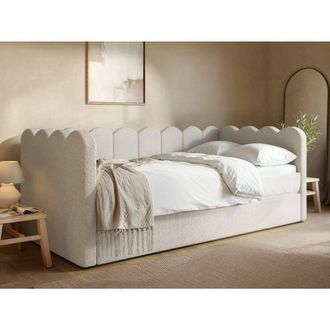Flair Esme Cloud Fabric Day Bed with Trundle in Beige | Size: Single