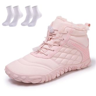 Generic Waterproof Snow Boots for Women | Non-Slip Fur Lined Mid Calf Sneakers | Lightweight Ankle Booties for Cold Weather Hiking(Pink 2,12.5 Women/11.5 Men)