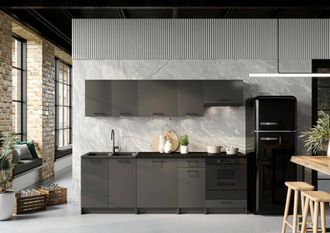 Dmora Cocina Completa Mioglia, Conjunto Compacto Y Funcional Con Puertas Y Caj&oacute;n, Color Antracita