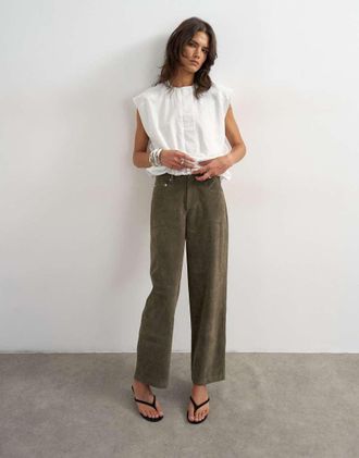 Topshop Pantaloni in camoscio sintetico kaki-Verde