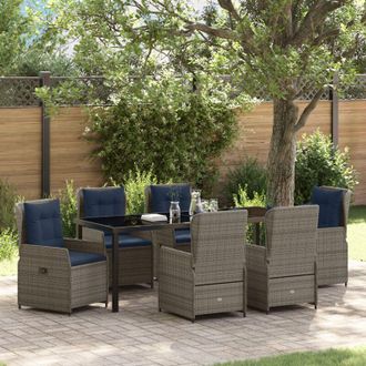 vidaXL Garden Dining Set 7 pcs Grey Poly rattan vidaXL