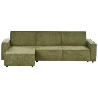 Beliani Beliani - Sof&aacute; Cama Esquinero Tapizado En Tela Verde 3 Plazas Derecho Romedal Ii
