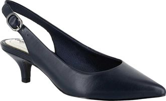 Easy Street Womens Easy Street Faye Pump Navy Leather Kitten Heel Slingback HTAT547