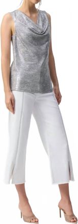 Joseph Ribkoff Foiled Knit Cowl Neck Sleeveless Top In Grey/silver