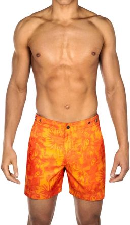 Prince & Bond Mens Elvio Sunburst Swim Shorts In Orange Floral Print
