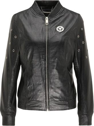 Carlo Colucci Jassen, Dames, Zwart, S, Leren Jas met Rivetten