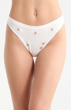 Etam Amande Floral Cotton Blend Thong in Print Ecru Backgr at Nordstrom, Size X-Small