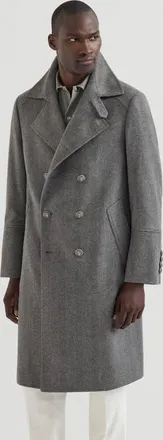 Brunello Cucinelli Cashmere chevron flannel one-and-a half breasted coat with metal buttons in Medium Grey at Nordstrom, Size 46