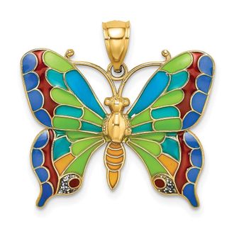 Diamond2Deal 14k Yellow Gold Enameled Butterfly Pendant