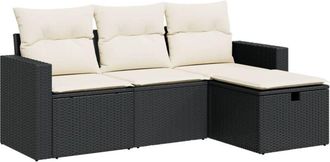 vidaXL Juego De Sof&aacute;s Jard&iacute;n 4 Pzas Con Cojines Rat&aacute;n Sint&eacute;tico Negro Vidaxl