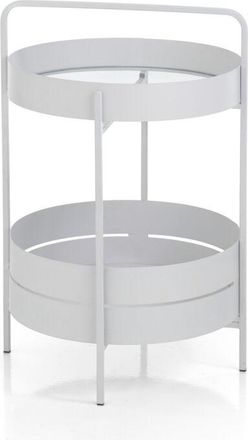 Oresteluchetta Mesa De Centro Redonda De Vidrio Y Acero Con 2 Estantes Atlas