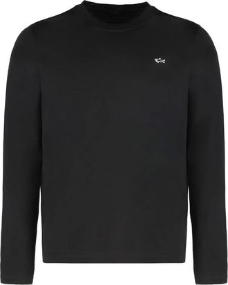 Paul & Shark logo-embroidery long-sleeve T-shirt - men - Cotton - S - Black