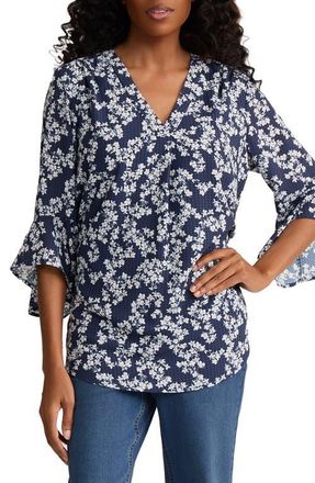 Jones New York Floral Print Woven Shirt in Pacific Navy/natural White at Nordstrom, Size X-Small